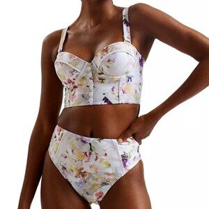 Ted Baker Ovelina Longlined Bikini Top + High-waisted Bottom - White, Size 6 (S)